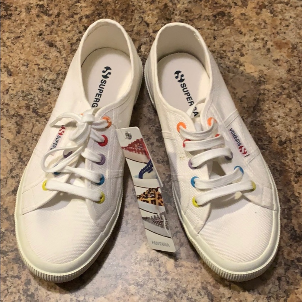 NWT Superga white sneakers with multicolor 6